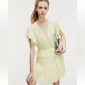 The Kooples white and yellow short dress with frills Size Small - lined - BNWOT